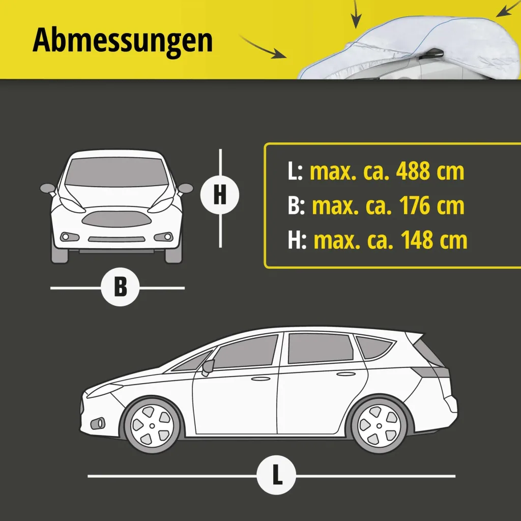 Autoabdeckplane Sun Reflect - Größe 7 - 488x176x148cm - 112g/m² - PES beschichtet