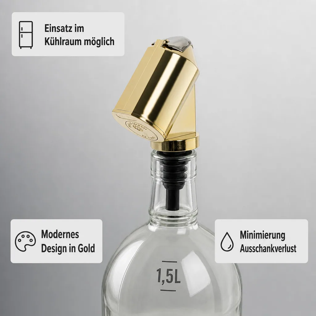 Flaschenportionierer, Ausgießer - Bottle Master 3000, gold, für 0,5 - 1,5 L Flaschen, Ausschankmenge: 20 ml
