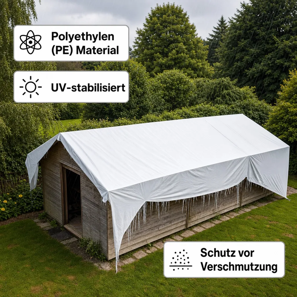 Abdeckplane 4x8m, 32m², weiß, 180 g/m², wasserdicht, reißfest