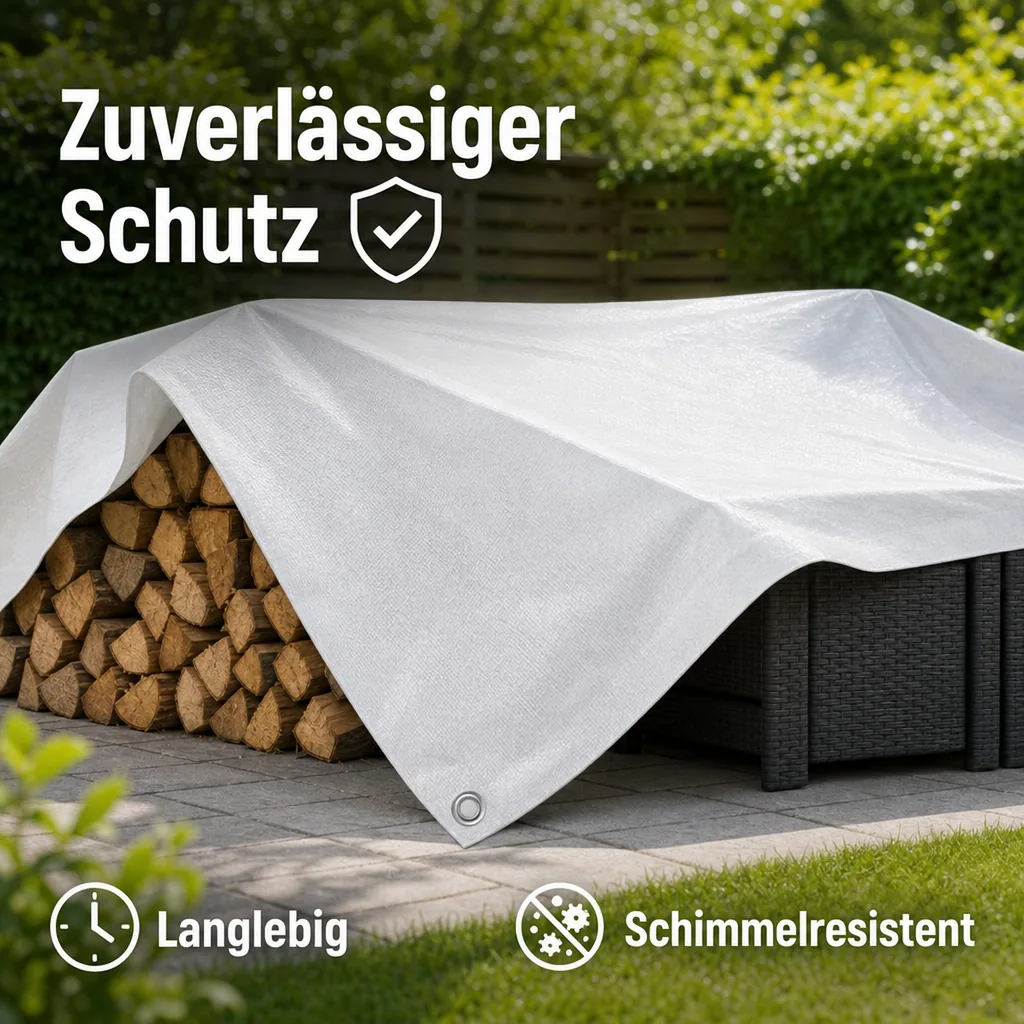 Abdeckplane 4x8m, 32m², weiß, 180 g/m², wasserdicht, reißfest