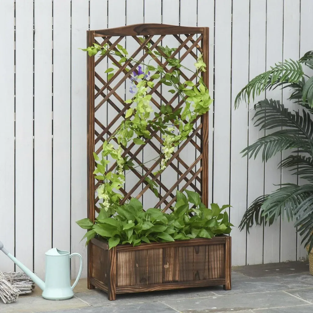 Pflanzkasten Blumenständer Rankgitter Rankkasten Rosenbogen Garten Holz Braun 60 x 30 x 122,5 cm
