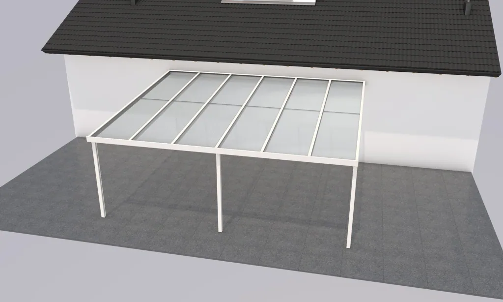 Terrassendach Premium, weiß, 6110 x 5060 mm - Polycarbonat Stegplatten 16 mm, weiß gestreift