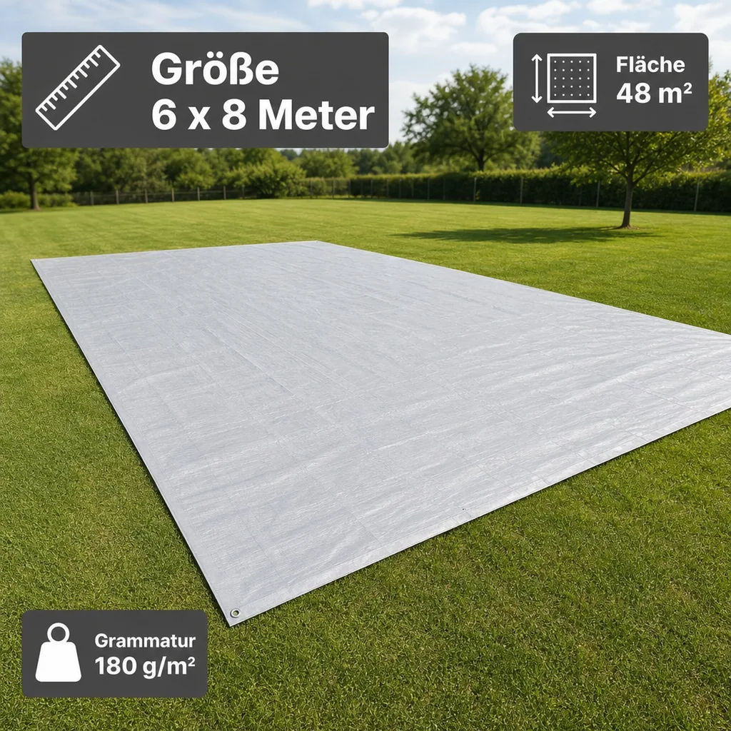 Abdeckplane 180g/m², 6x8m (48m²), Gewebeplane, wasserdicht, reißfest, UV-stabil