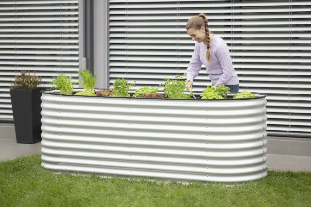 Westmann Hochbeet Grow Faster, 240×80×82 cm, Silber – Metall aus verzinktem Wellblech