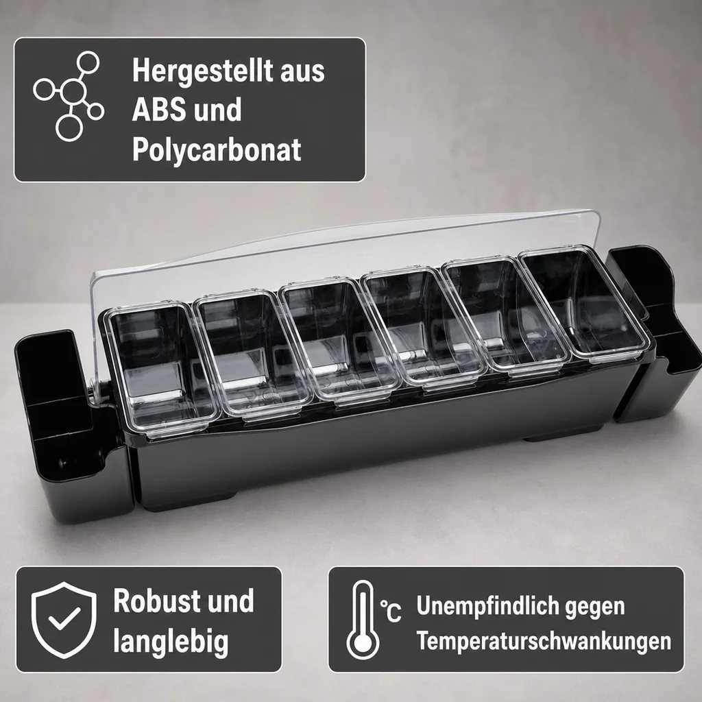 Zutatenbehälter, Lebensmittelbehälter mit 6 Einsätzen (je 0,7 L) - Praktische & übersichtliche Aufbewahrung für Zutaten