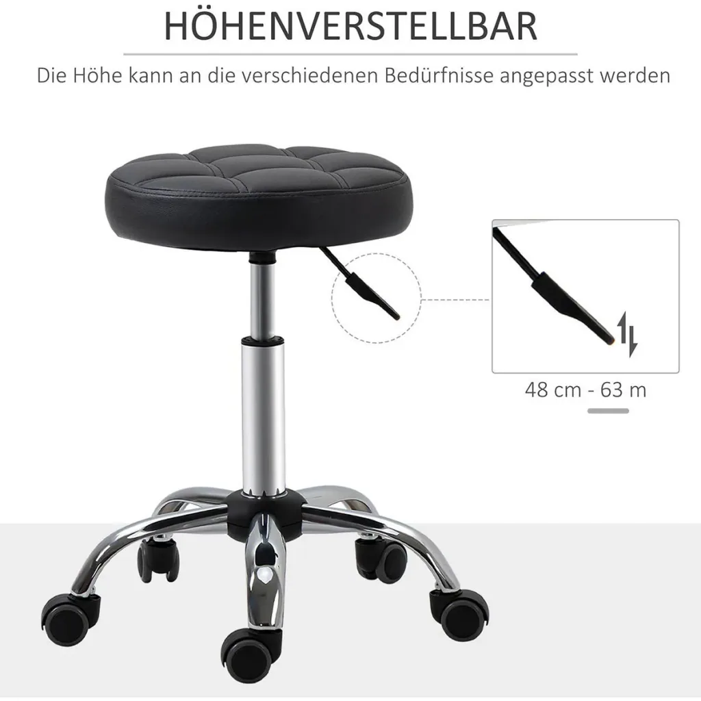 2er-Set Rollhocker Drehhocker mit Rädern Arbeitshocker höhenverstellbar drehbar Salon Hocker Salonstühle Kunstleder Schw