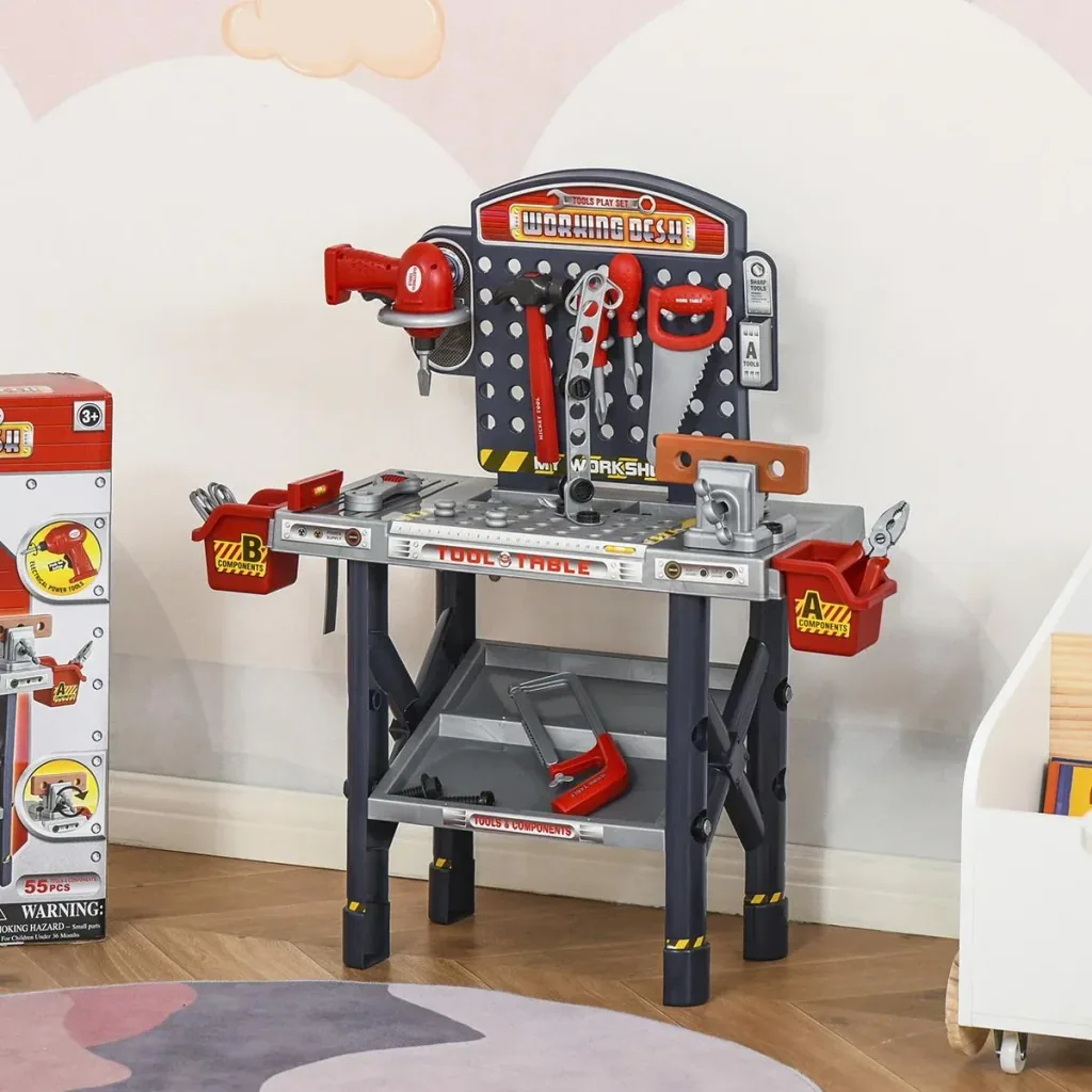 Kinder Werkbank Arbeitstisch Werkbanktisch mit 55 Zubehören Rollenspiel Spielzeug für Kinder von 3 bis 6 Jahren PP-kunst
