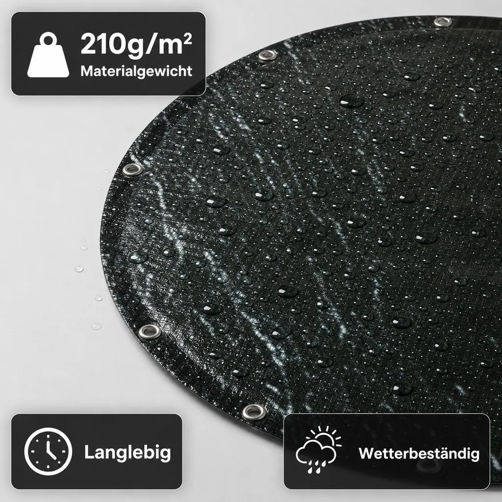 Abdeckplane, runde Abdeckplane 210g/m², 5 Meter (19,64m²), wasserdicht, reißfest, UV-stabil