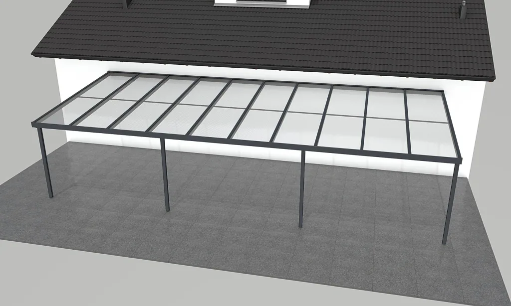 Terrassendach Premium, anthrazit, 10140 x 4060 mm - Polycarbonat Stegplatten 16 mm, bronze