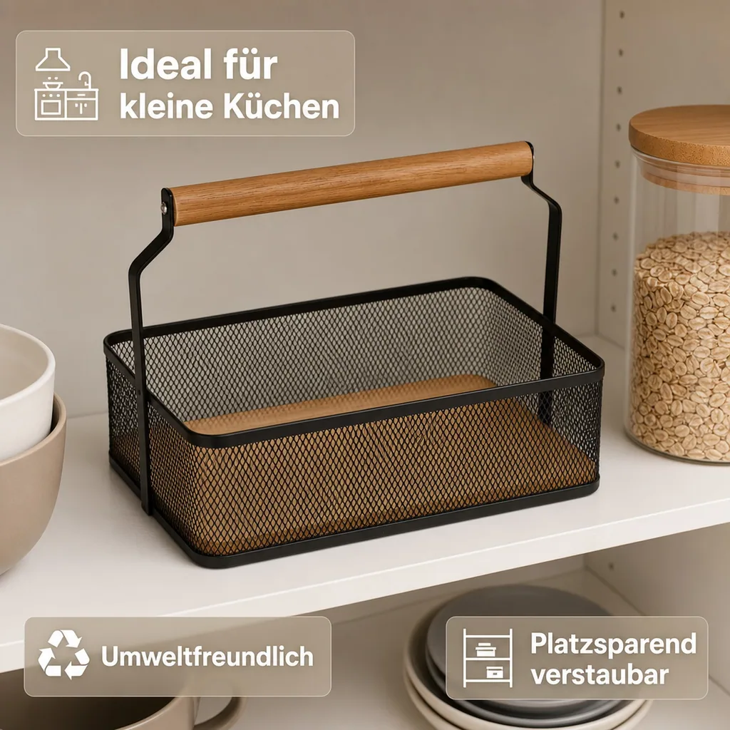 Brotkorb, Aufbewahrungskorb - mit Tragegriff, 23,5 x 15,6 x 7,5 cm, Farbe: schwarz