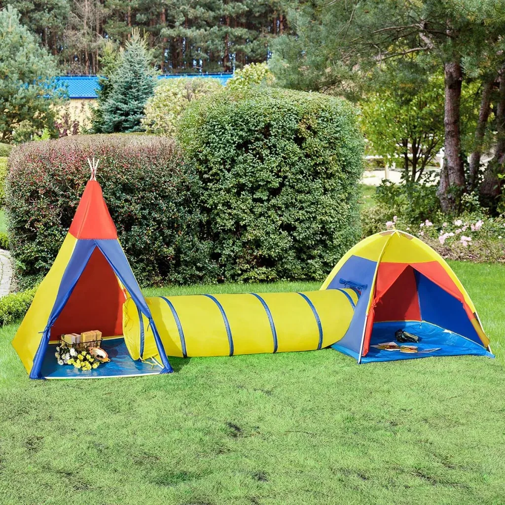 Spielzelt Kinderzelt Babyzelt mit krabbeltunnel Fenster Spielhaus mit Tragetasche für 3-8 Jahre alt 170T Polyester 360 x