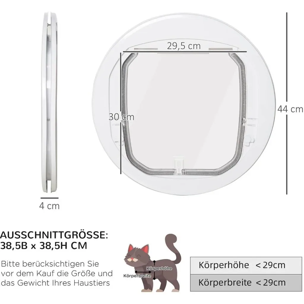 Katzenklappe Hundeklappe 4 Verschluss-Optionen mit Magnet runde Haustierklappe für Innentür Klappe für Haustiere bis 25