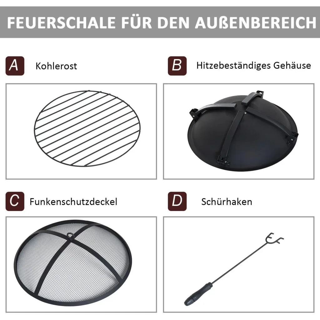 Feuerschale mit Funkenschutz klappbar 55cm Schwarz