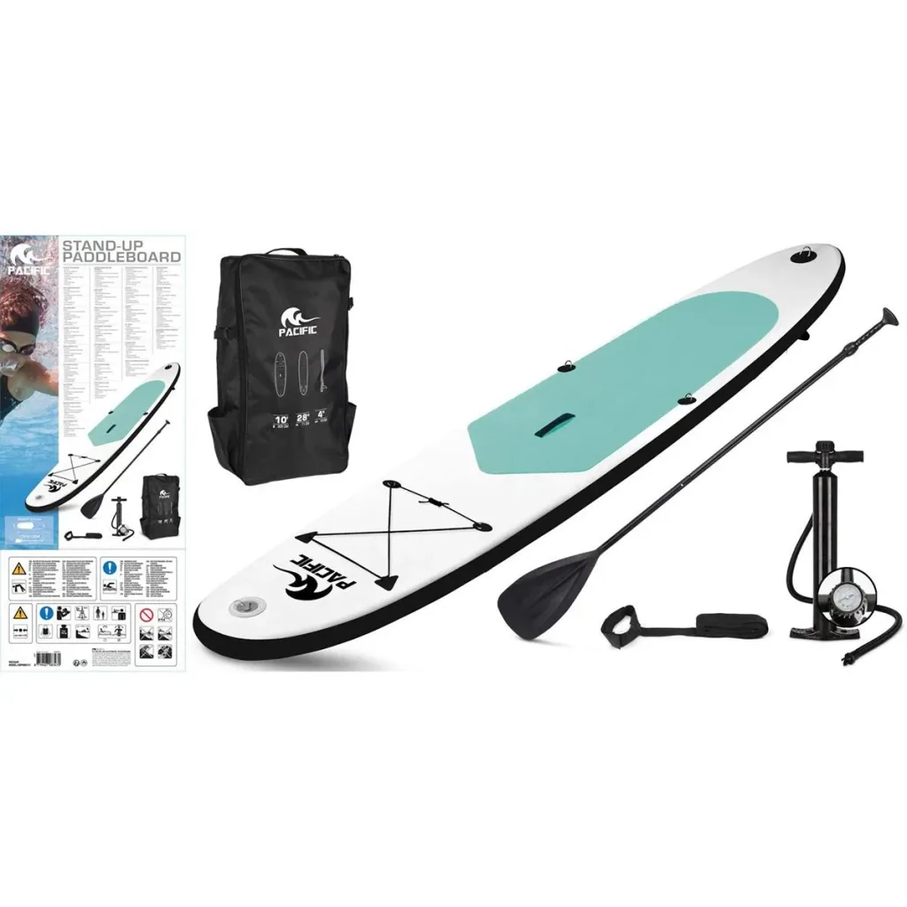 Pacific Special Edition SUP Board mit FREE SUP Chair - 305 cm - bis zu 100 kg - 6-teiliges Set- Weiß/Grün - Aufblasbar