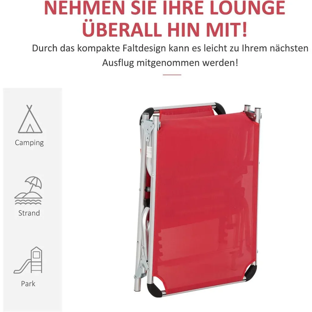 Sonnenliege Gartenliege Alu Stoffliege Relaxliege 5-fach verstellbar faltbar ergonomisch Netzstoff Rot 170 x 60 x 76 cm