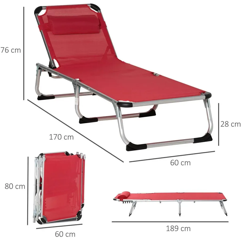 Sonnenliege Gartenliege Alu Stoffliege Relaxliege 5-fach verstellbar faltbar ergonomisch Netzstoff Rot 170 x 60 x 76 cm