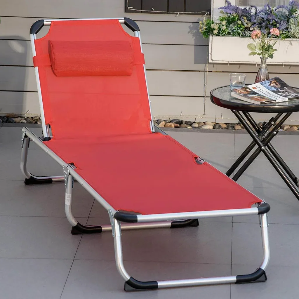 Sonnenliege Gartenliege Alu Stoffliege Relaxliege 5-fach verstellbar faltbar ergonomisch Netzstoff Rot 170 x 60 x 76 cm
