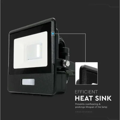 VT-118S LED-Flutlicht mit Sensor - 10 W - 735 Lm - 6500K - Schwarz