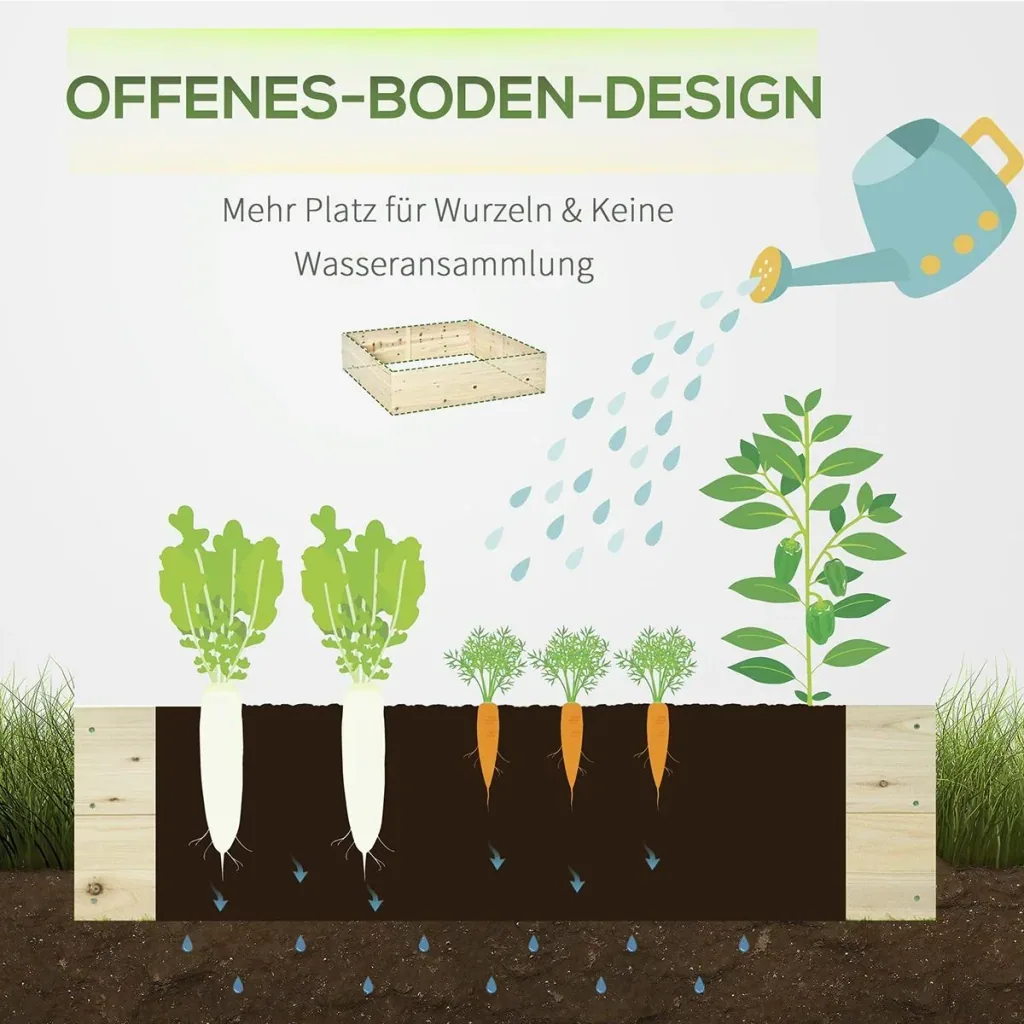 Hochbeet aus Holz Gartenbeet mit Vliesstoff Pflanzkübel Pflanzkasten Kräuterbeet für Balkon Garten Natur 117 x 117 x 30