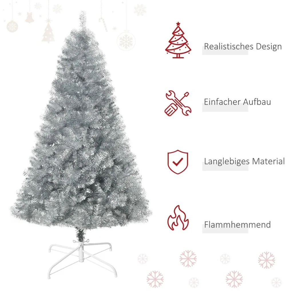 Weihnachtsbaum künstlich 180 cm Christbaum mit 1000 Astspitzen inkl. Christbaum-Ständer Metall Silber+Weiß Ø103 x 180 cm