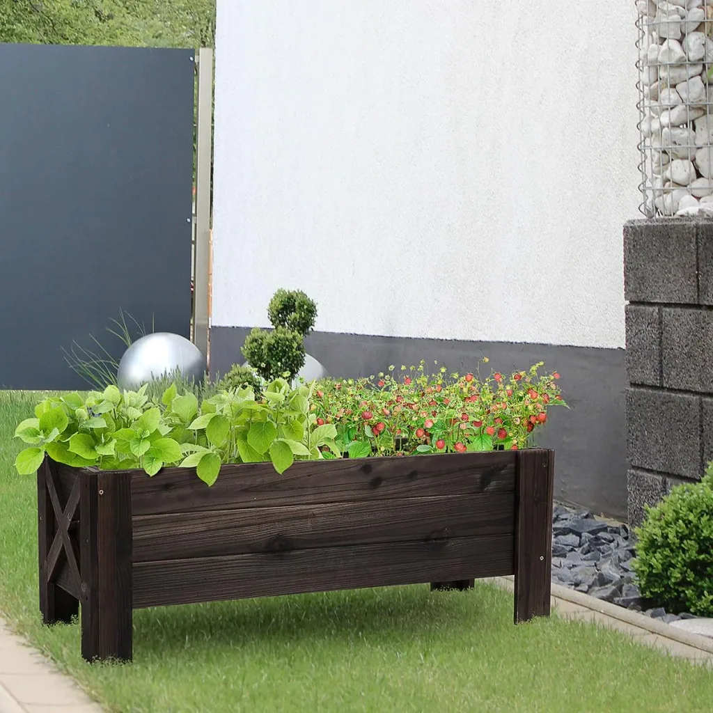 Hochbeet mit Behandlung der Karbonisierung Pflanzkasten Pflanzfolie mit 2 Leckage-Löcher Tannenholz Verkohlt 100 x 36,5