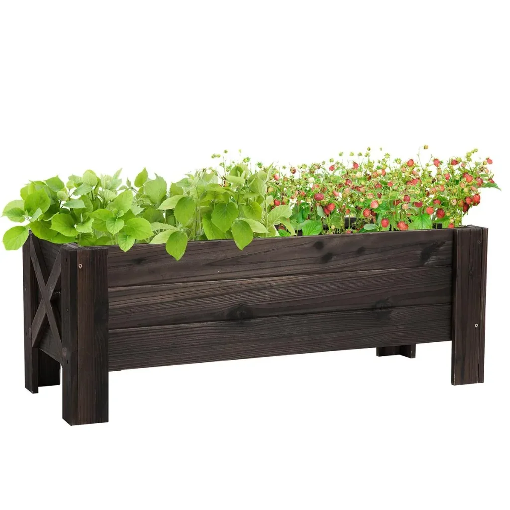 Hochbeet mit Behandlung der Karbonisierung Pflanzkasten Pflanzfolie mit 2 Leckage-Löcher Tannenholz Verkohlt 100 x 36,5