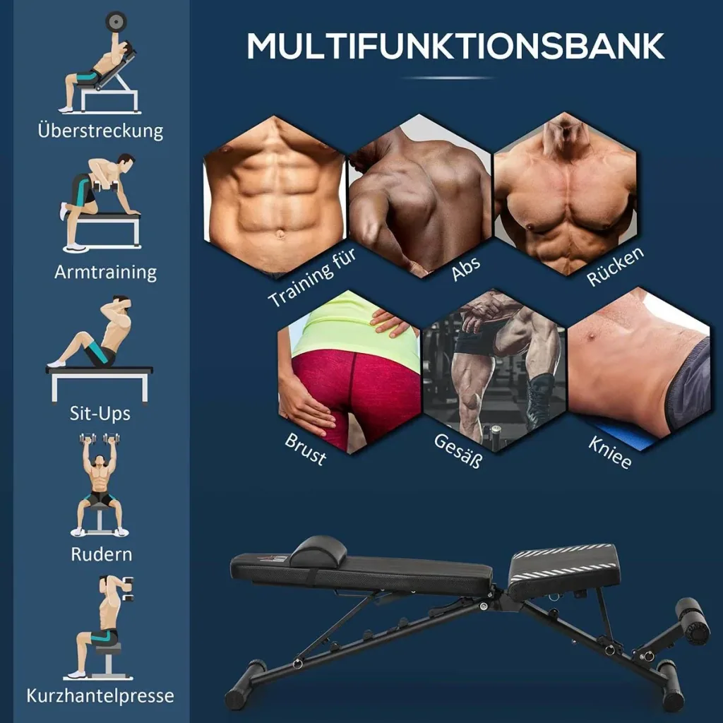 Hantelbank klappbar Multifunktion Trainingsbank verstellbare Sit Up-Bank für Heimtraining 6 Stufen Beinhalterung für Bau