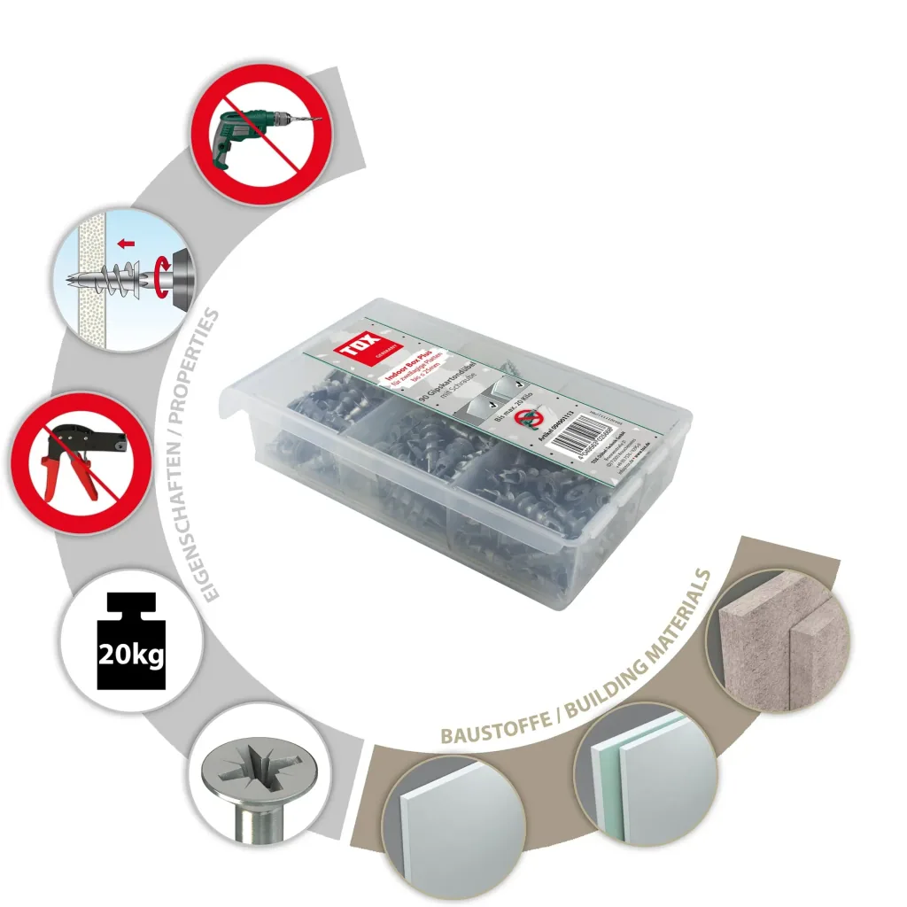 Gipskartondübel - Sortiment Indoor Box Plus 180 teilig