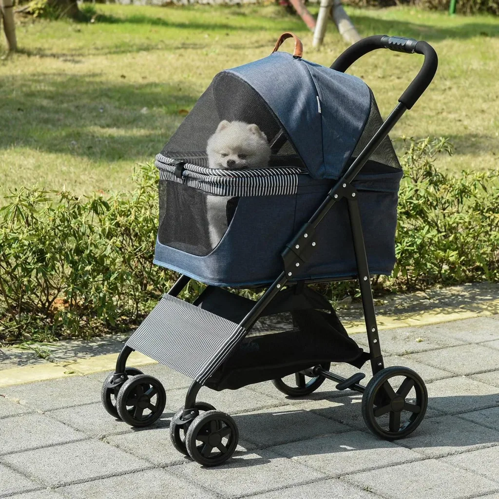 2-in-1 Hundebuggy Transporttasche Katzenbuggy mit Universal Rad abnehmbar Abdeckung Oxford Dunkelblau+Schwarz 77,5 x 51