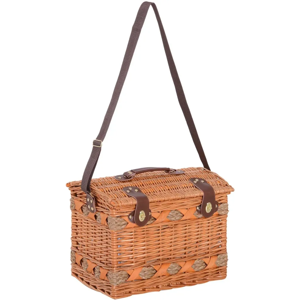Picknickkorb für 4 Personen Picknickkoffer Picknickset Weidenkorb mit Käsebrett Utensilien Glas