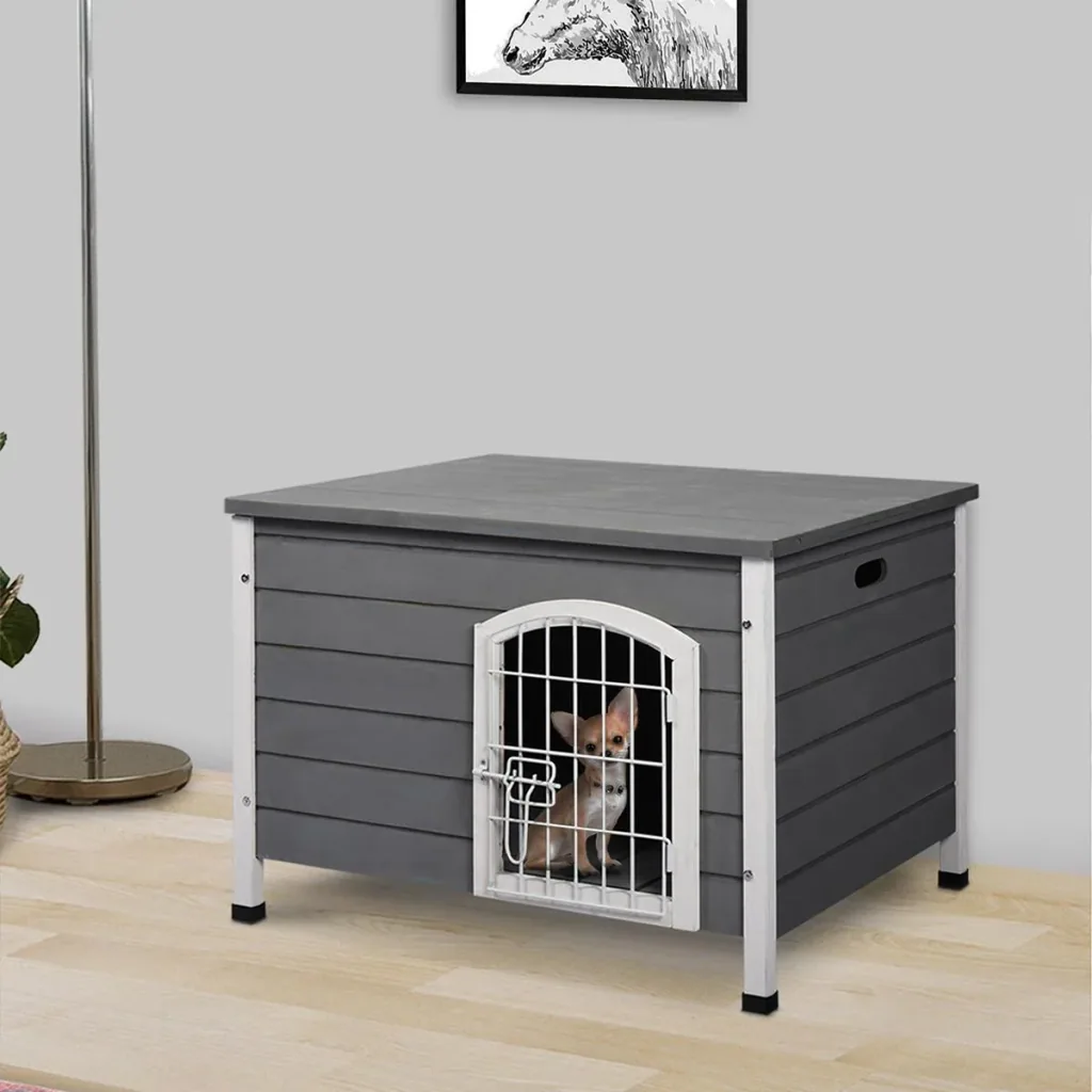 Hundehütte Hundehaus mit Tür Hundebox Gitterbox TransportKäfig für Katzen Hasen Grau Tanne 80x55x53,5 cm