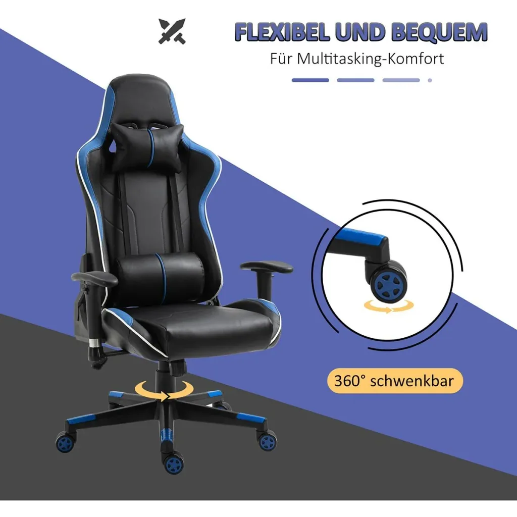 Gamingstuhl ergonomisch geformt Blau, Schwarz