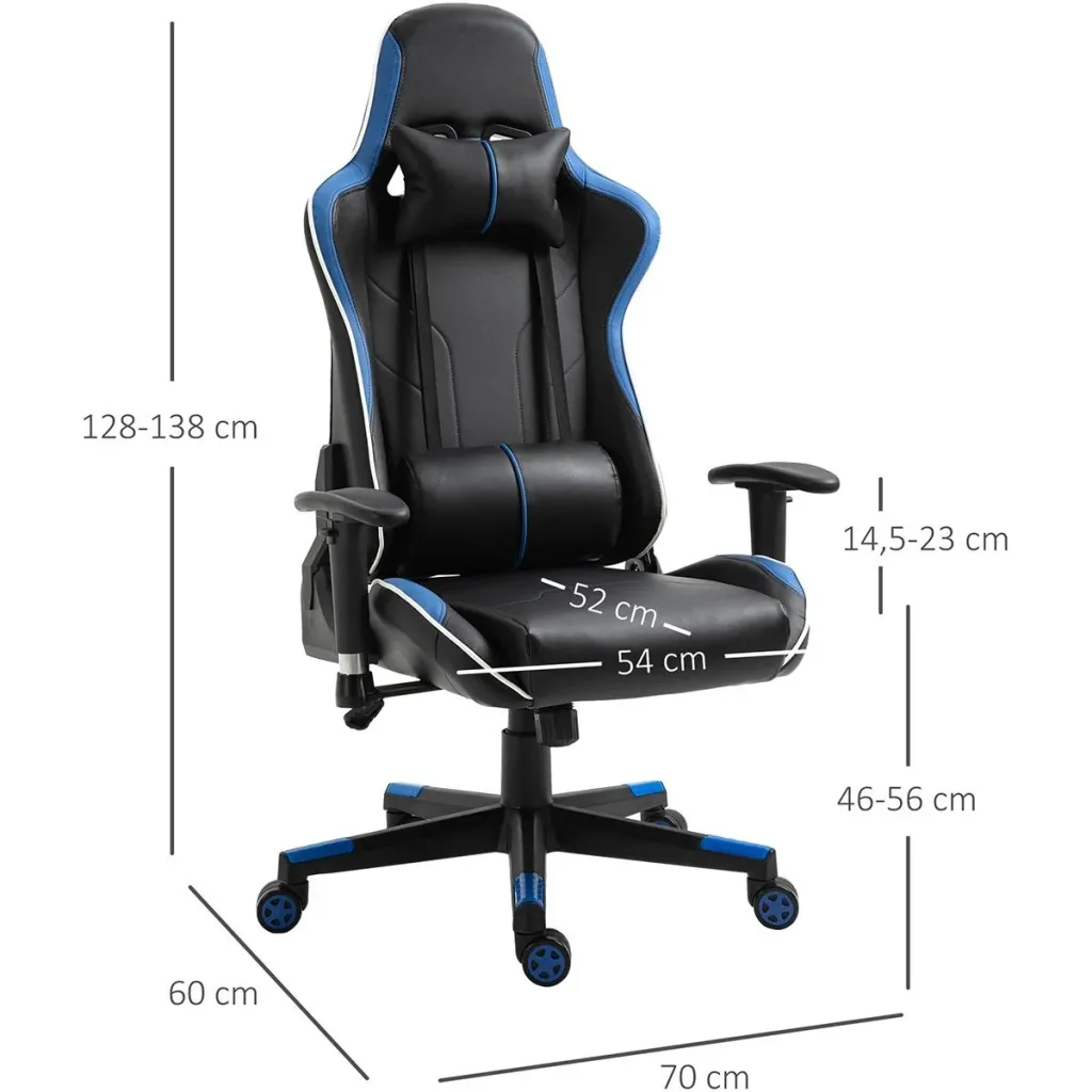 Gamingstuhl ergonomisch geformt Blau, Schwarz