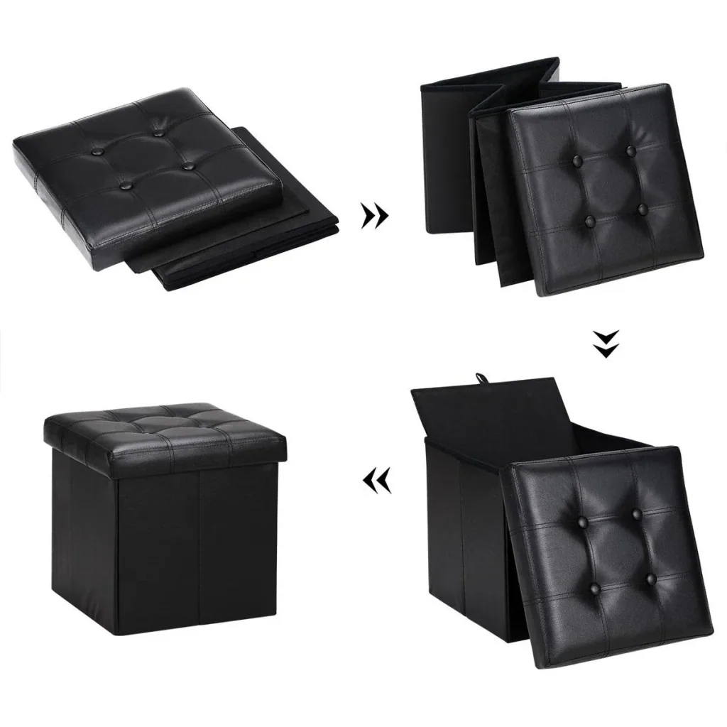 Klappbarer Hocker mit Ablage schwarz 38x38x38 cm