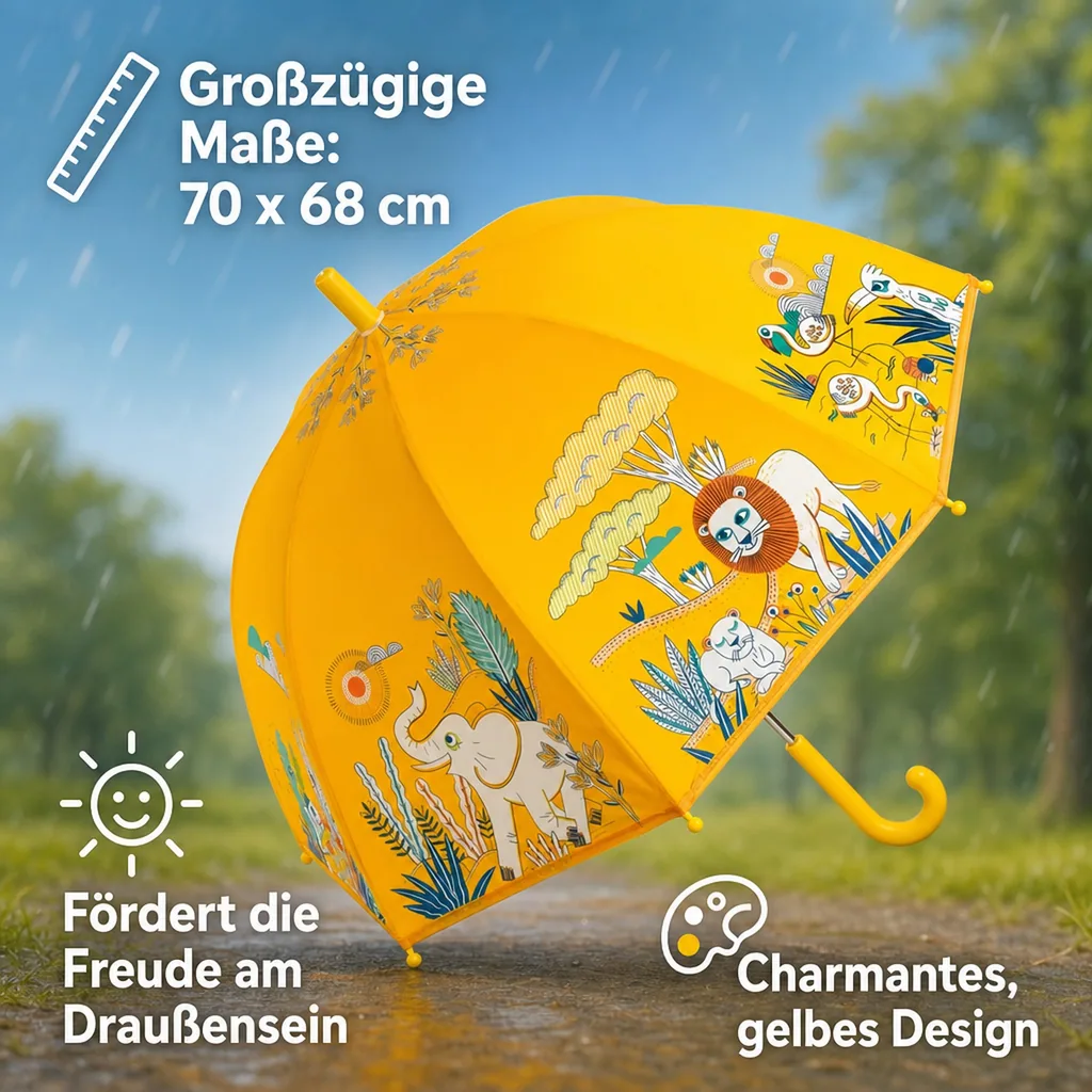 Djeco Kinder Regenschirm Savanne gelb