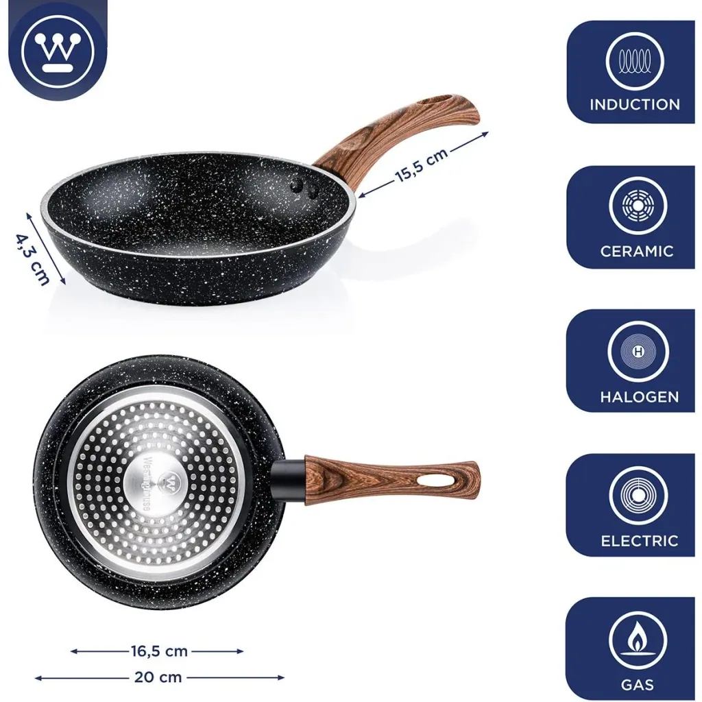 Bratpfanne Ø20 cm Schwarz Marmor Holz