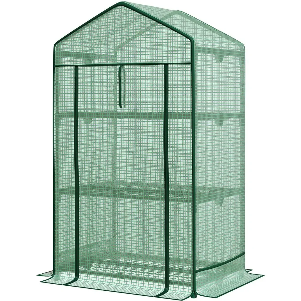 Spitzengewächshaus mini - 3 Ebenen - Rolltor - 69 x 49 x 125 cm