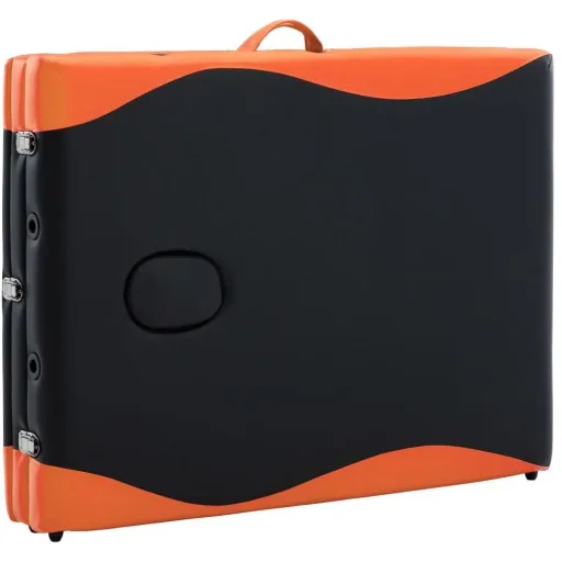 Klappbarer Massagetisch 3 Zonen Holz schwarz und orange