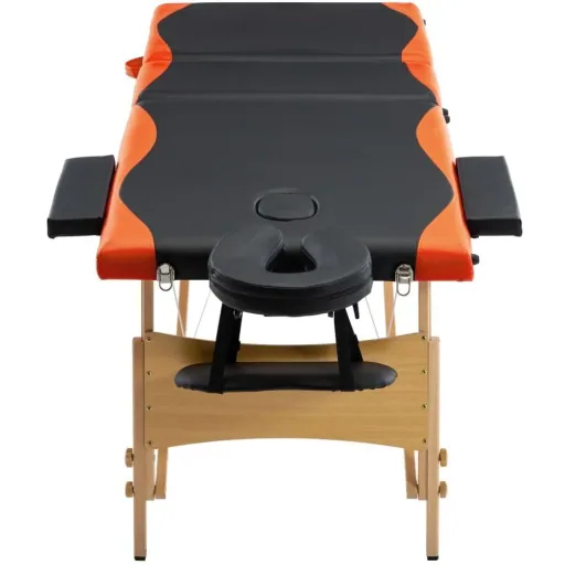 Klappbarer Massagetisch 3 Zonen Holz schwarz und orange