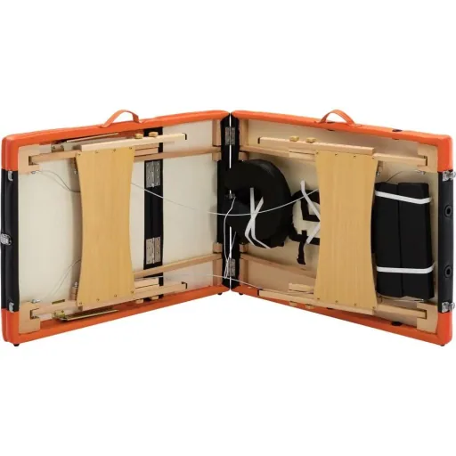 Klappbarer Massagetisch 3 Zonen Holz schwarz und orange