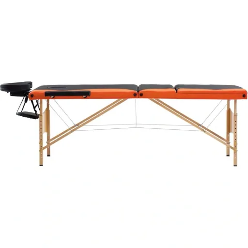 Klappbarer Massagetisch 3 Zonen Holz schwarz und orange