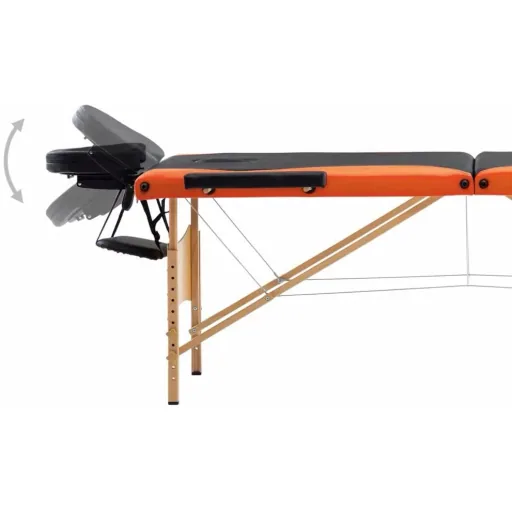 Klappbarer Massagetisch 3 Zonen Holz schwarz und orange