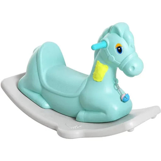 Schaukelpferd Kinder Schaukeltier Kinderschaukel Reiten mit Glocke Grün L79 x B50 x H39 cm