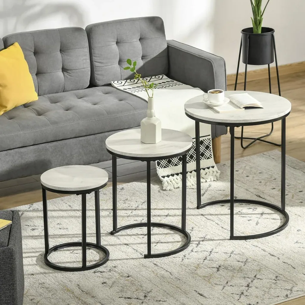 Beistelltische 3er-Set Satztisch stapelbar Kaffeetisch 3 Größen Industrial Design Metall Schwarz+Grau