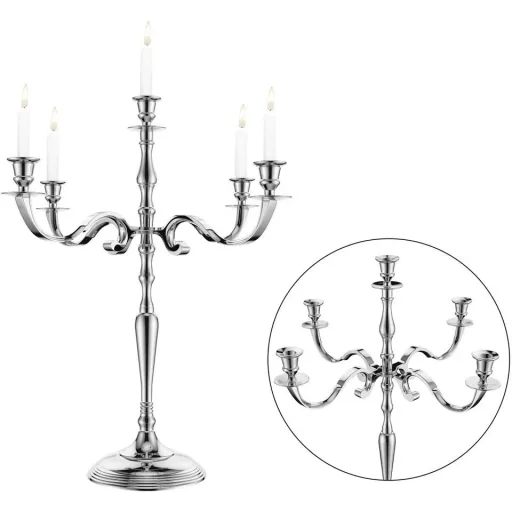 Kerzenständer silber glänzend Aluminium 60cm 5-armig Kandelaber