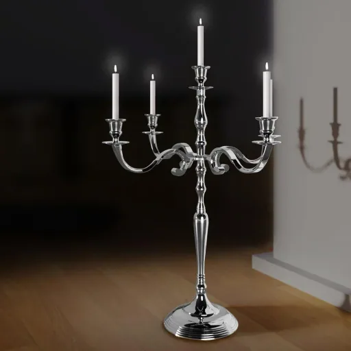 Kerzenständer silber glänzend Aluminium 60cm 5-armig Kandelaber