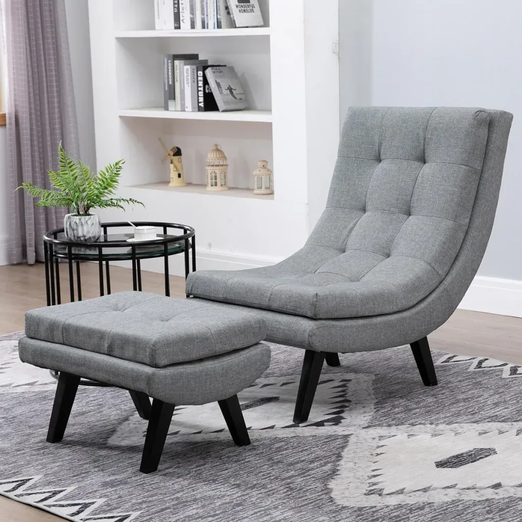 Sessel mit Fußhocker Relaxliege Chaiselongue Kautschukholzbeine Leinen Grau 65 x 100 x 84 cm