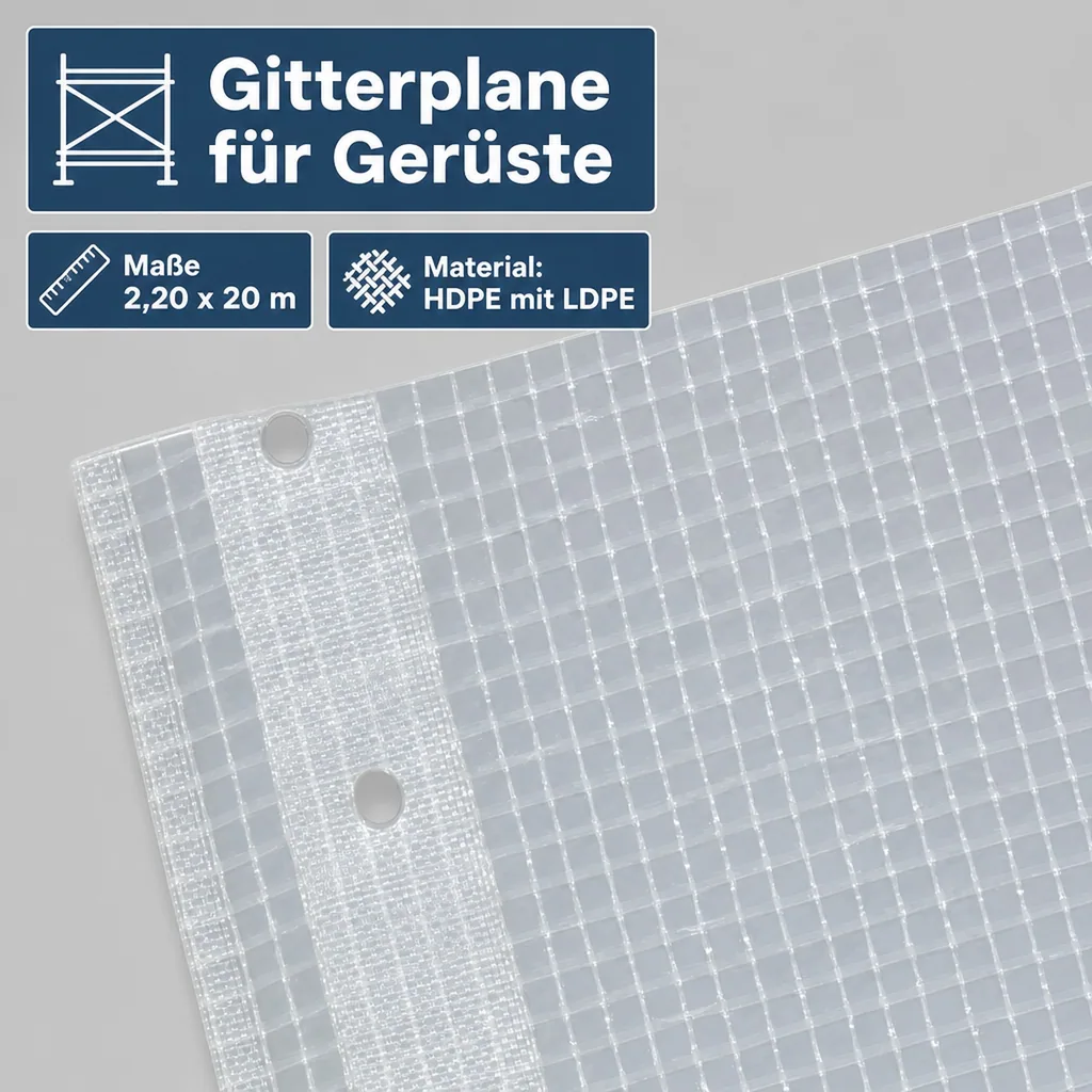 Gitterplane für Gerüste 2,20 x 20 m 200 g/m² Weiss/Transluzent