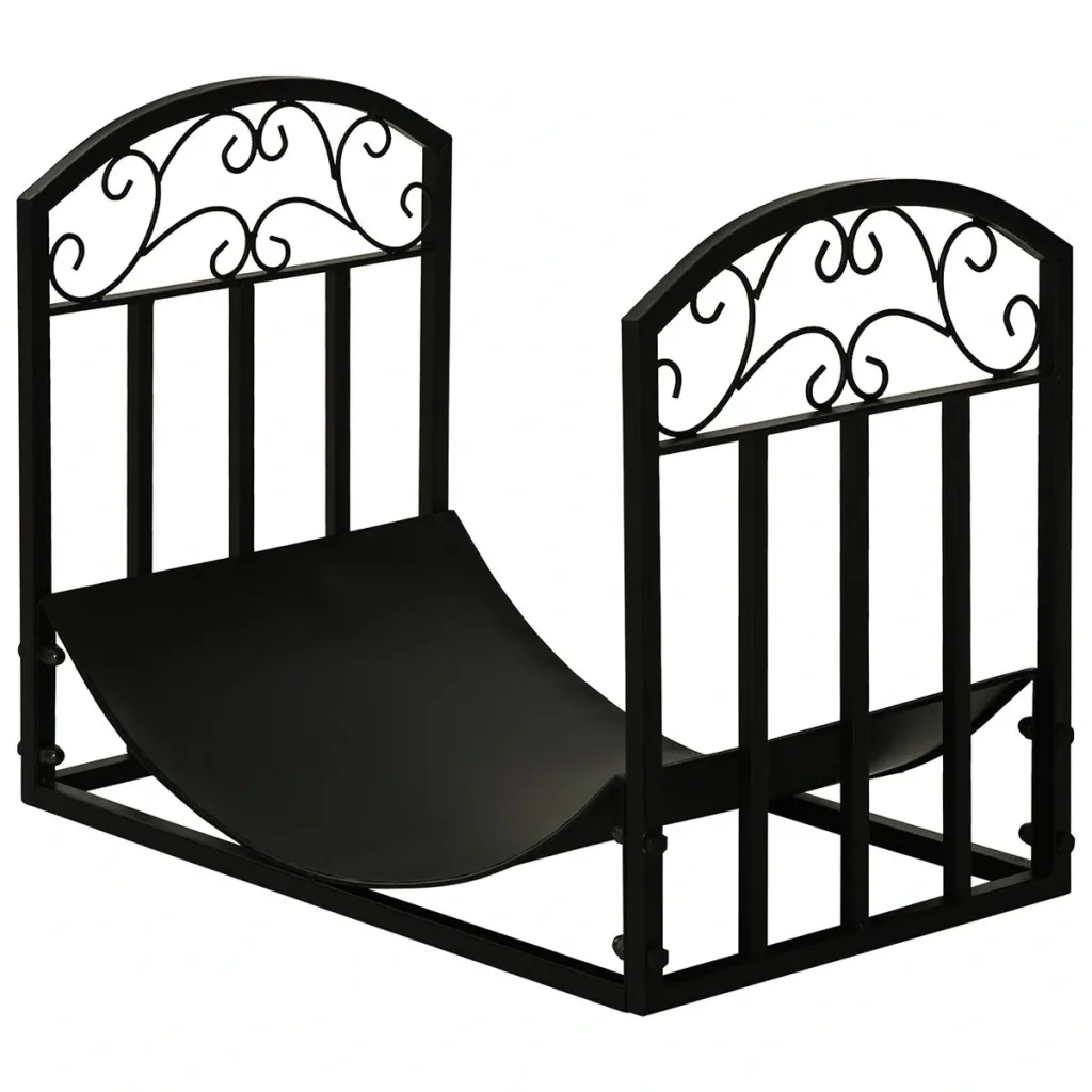 Kaminholzregal Kaminholzständer Brennholzregal 60 kg belastbar Feuerholzablage Kaminwerkzeug Metall Schwarz 60,5 x 36 x