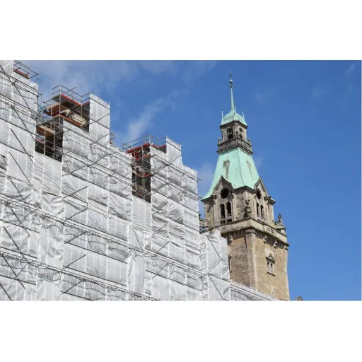 Gerüstplane, Gitterplane 1,10x20m, 200g/m², Weiss Transluzent, Reißfest, Wetterfest